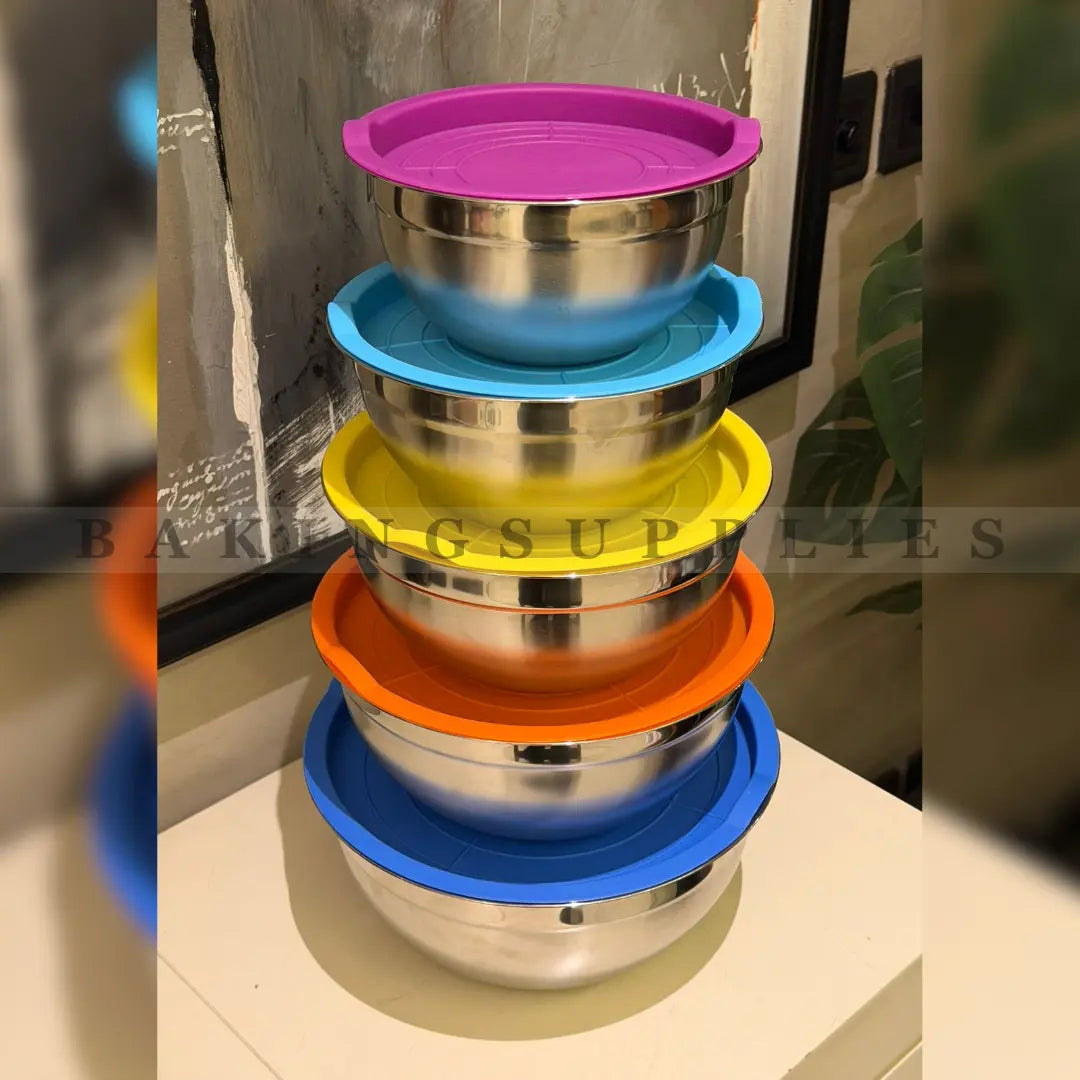 High-Quality Stainless Steel Bowls with Airtight Lids – Set of 5