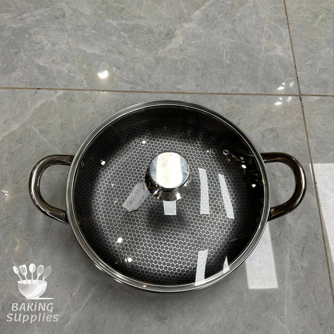 Honey Comb Wok – Black & Silver Stainless Steel with Lid
