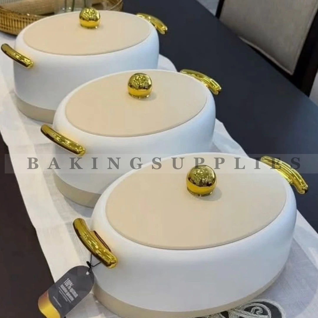 3 Pc Hot Pot Set with Gold Handles | Premium Insulated Casserole Set