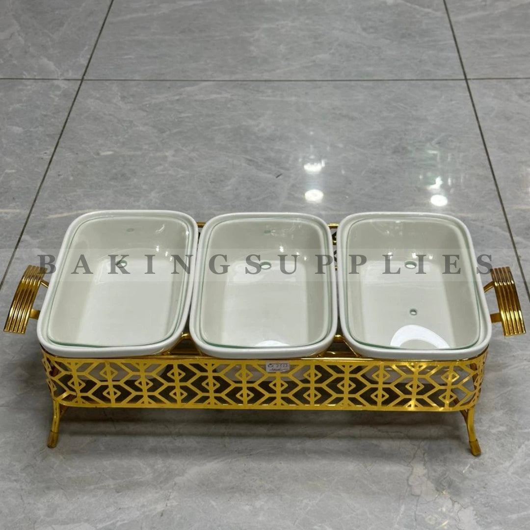Joint Gold Square Chafing Dish Set with Glass Lid