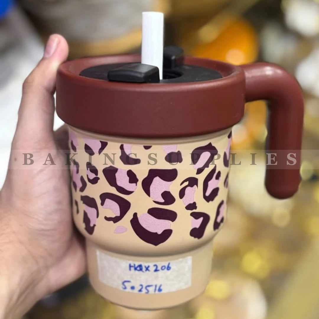 Kids Leopard Print Tumbler with Straw and Handle