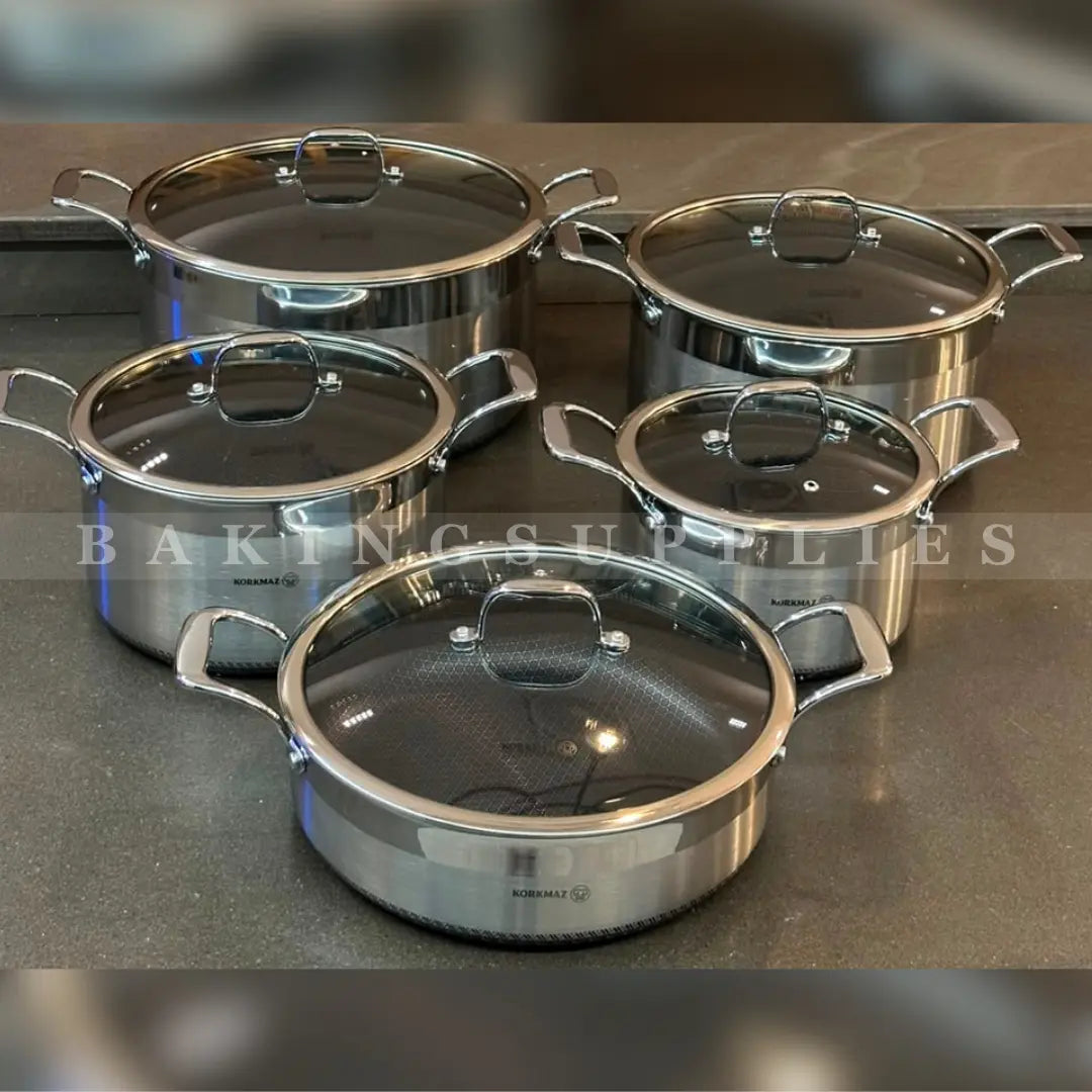 Korkmaz 10 Piece Honeycomb Stainless Steel Cookware Set