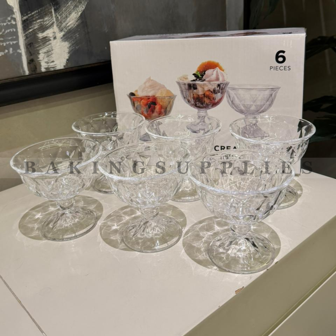 Luxe Crystal Dessert Bowls Set of 6 – Elegant Stemmed Ice Cream Cups