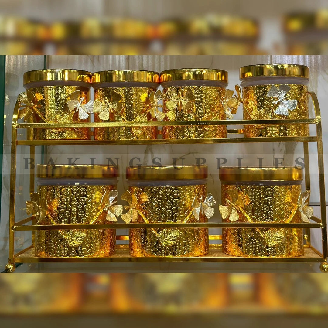 Luxury Glass Storage Jars Set with 3D Butterflies & Metal Rack