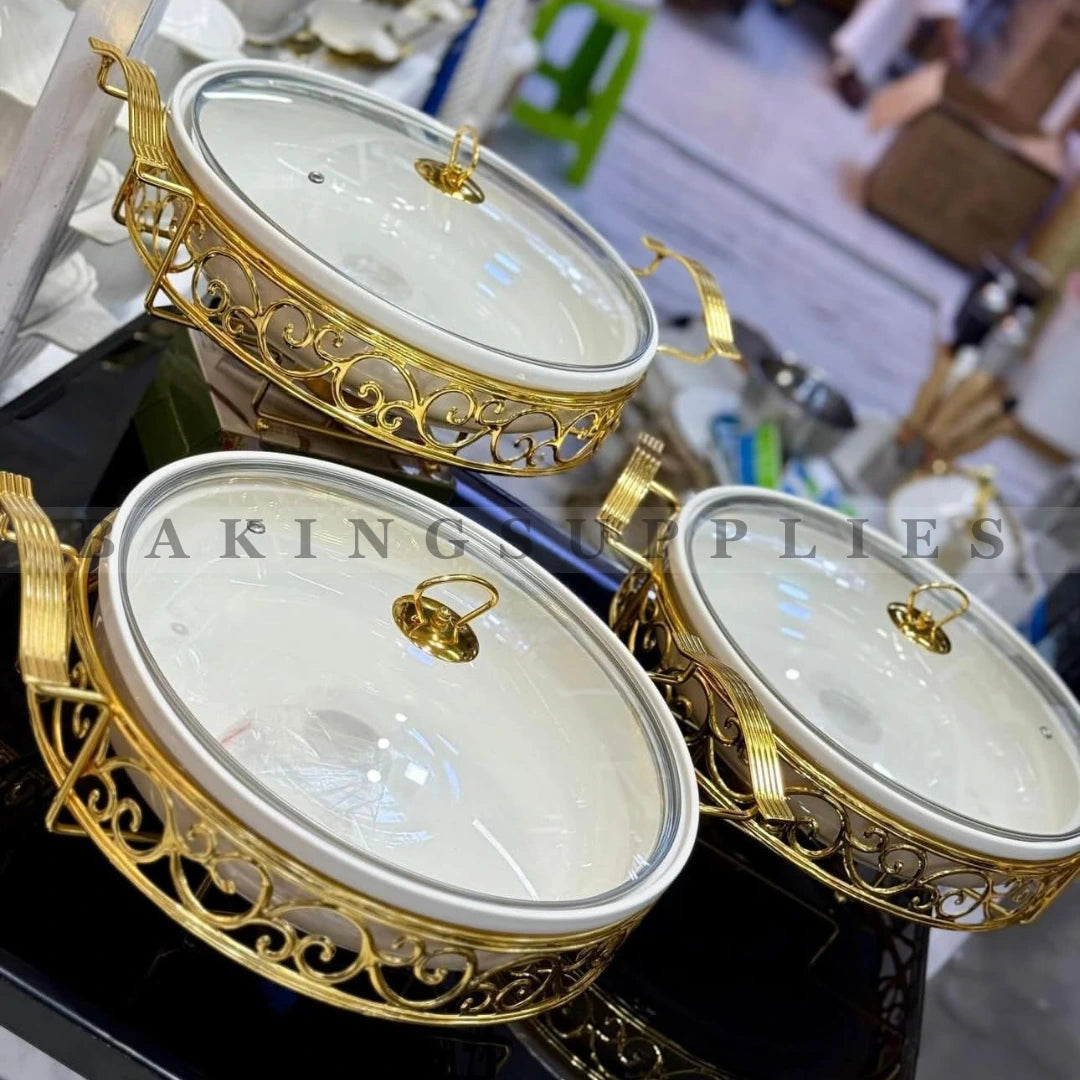 Luxury Gold Buffet Serving Dish with Glass Lid