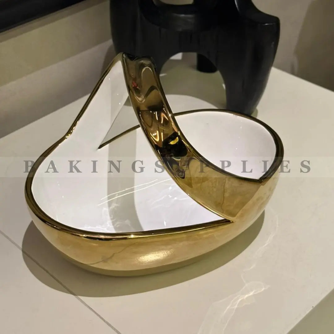 Luxury Porcelain Serving Bowl with Gold Accent Handle