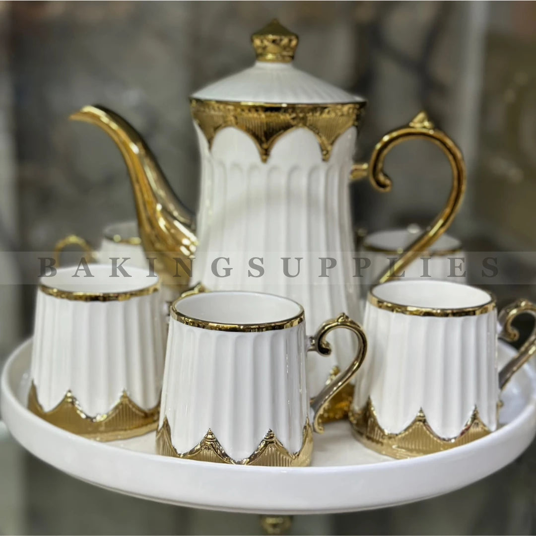 Luxury Ribbed Ceramic Tea Set 8 Pieces