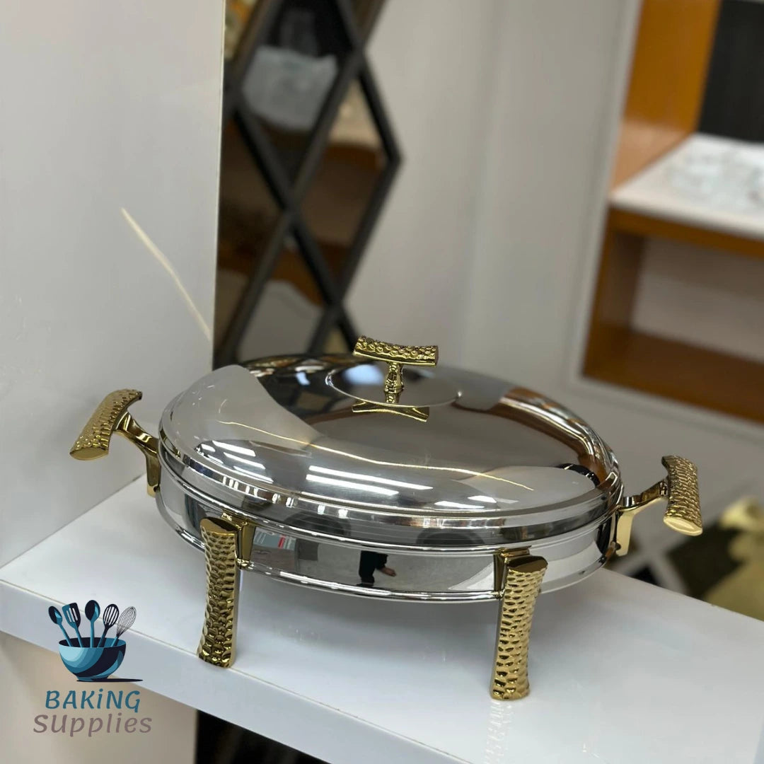 Luxury Roll‑Top Chafing Dish Buffet Set – Imported Gold & Silver Finish