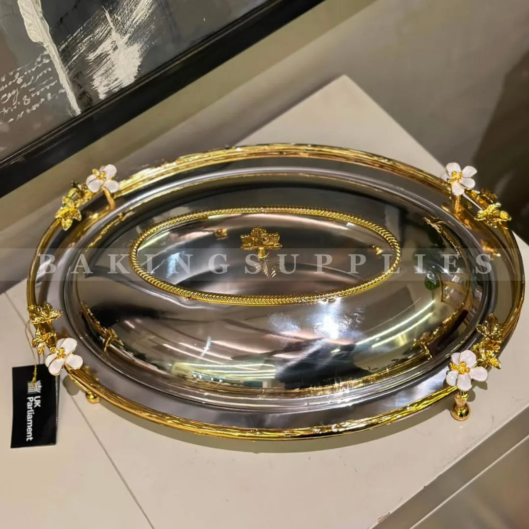 Luxury Silver & Gold 3D Floral Buffet Serving Dish