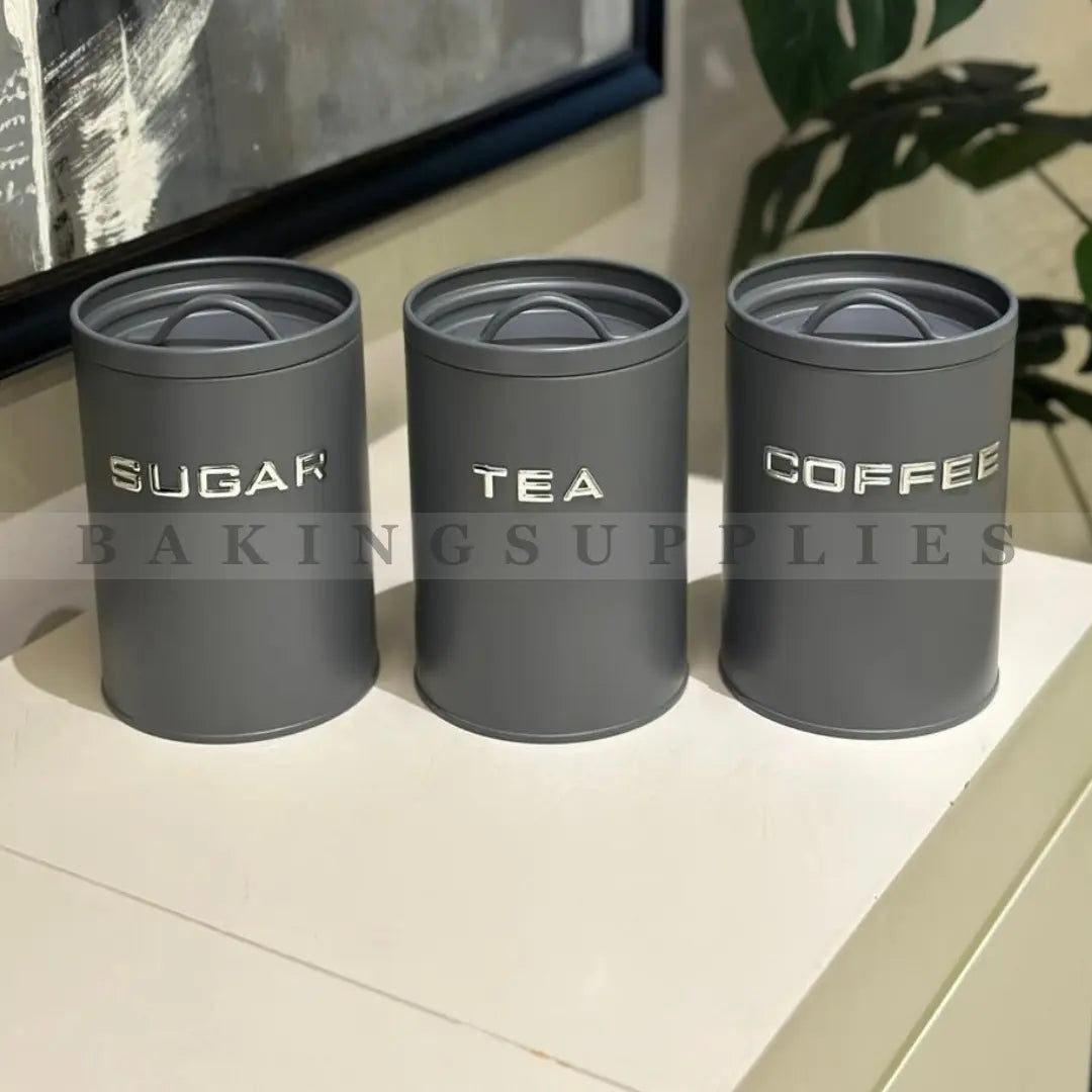 Matte Finish Metal Kitchen Storage Jars Set of 3