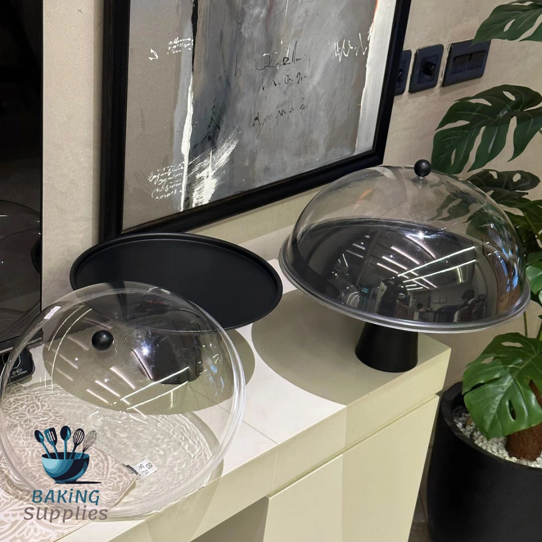Matte Black Metal Cake Stand with Acrylic Dome