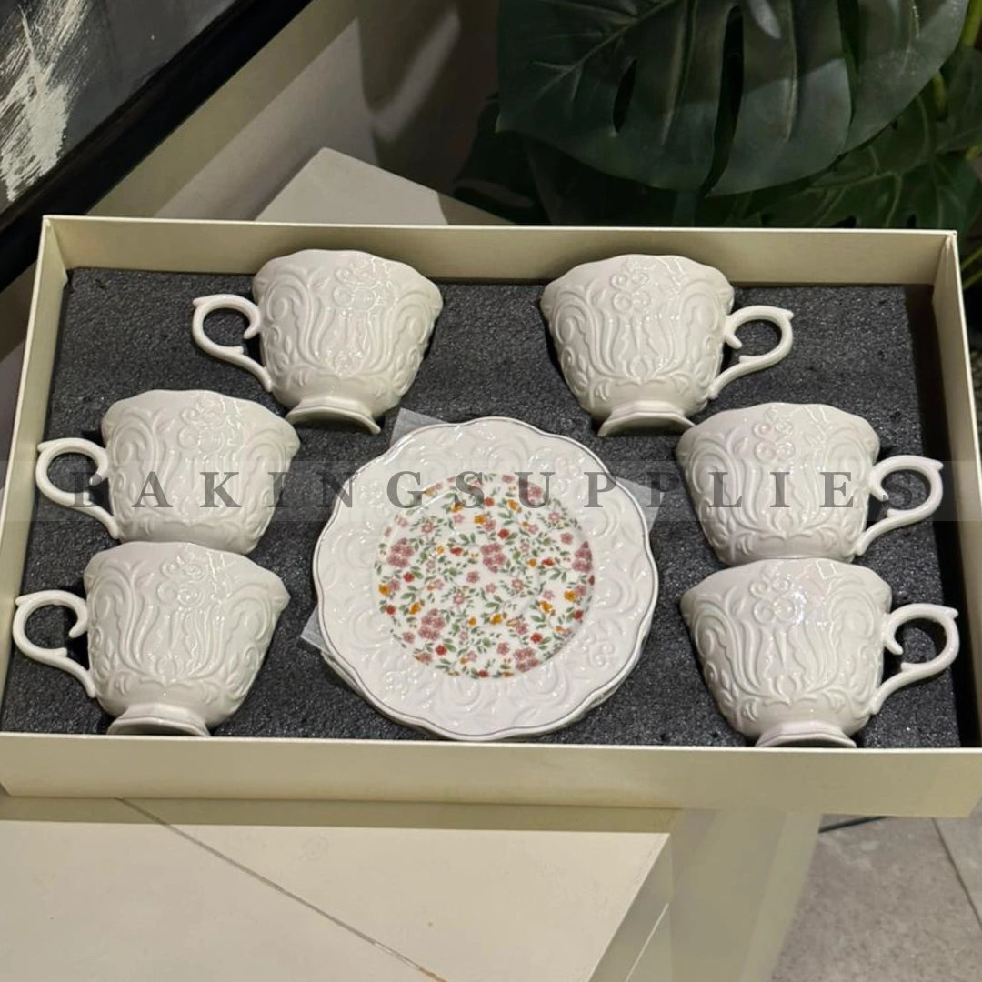 Luxury Ceramic Cups & Saucers 7-Piece Set