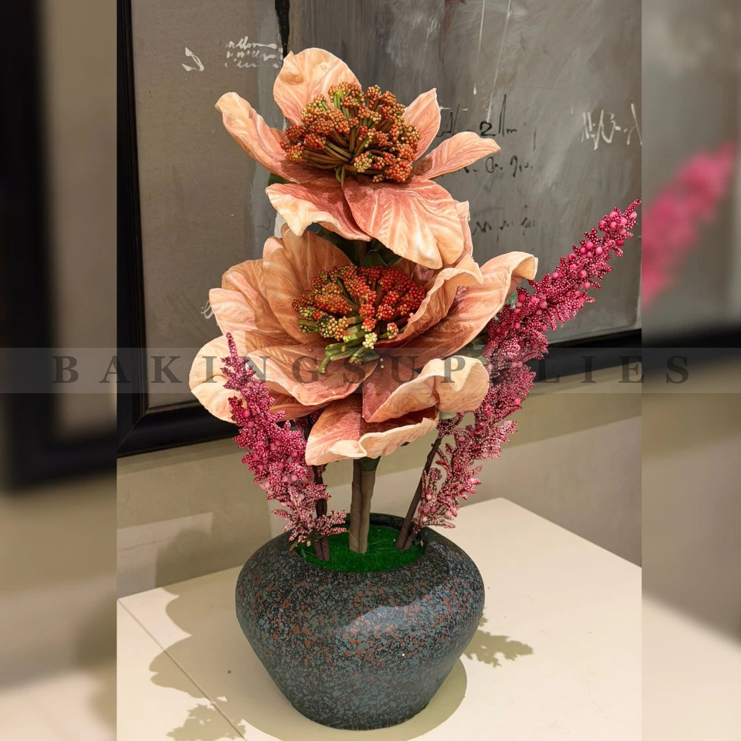 Artificial Magnolia Flower in Ceramic Pot