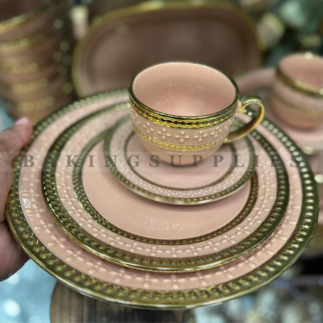 45-Piece Breakfast Set for 6 Persons | Embossed Gold Design