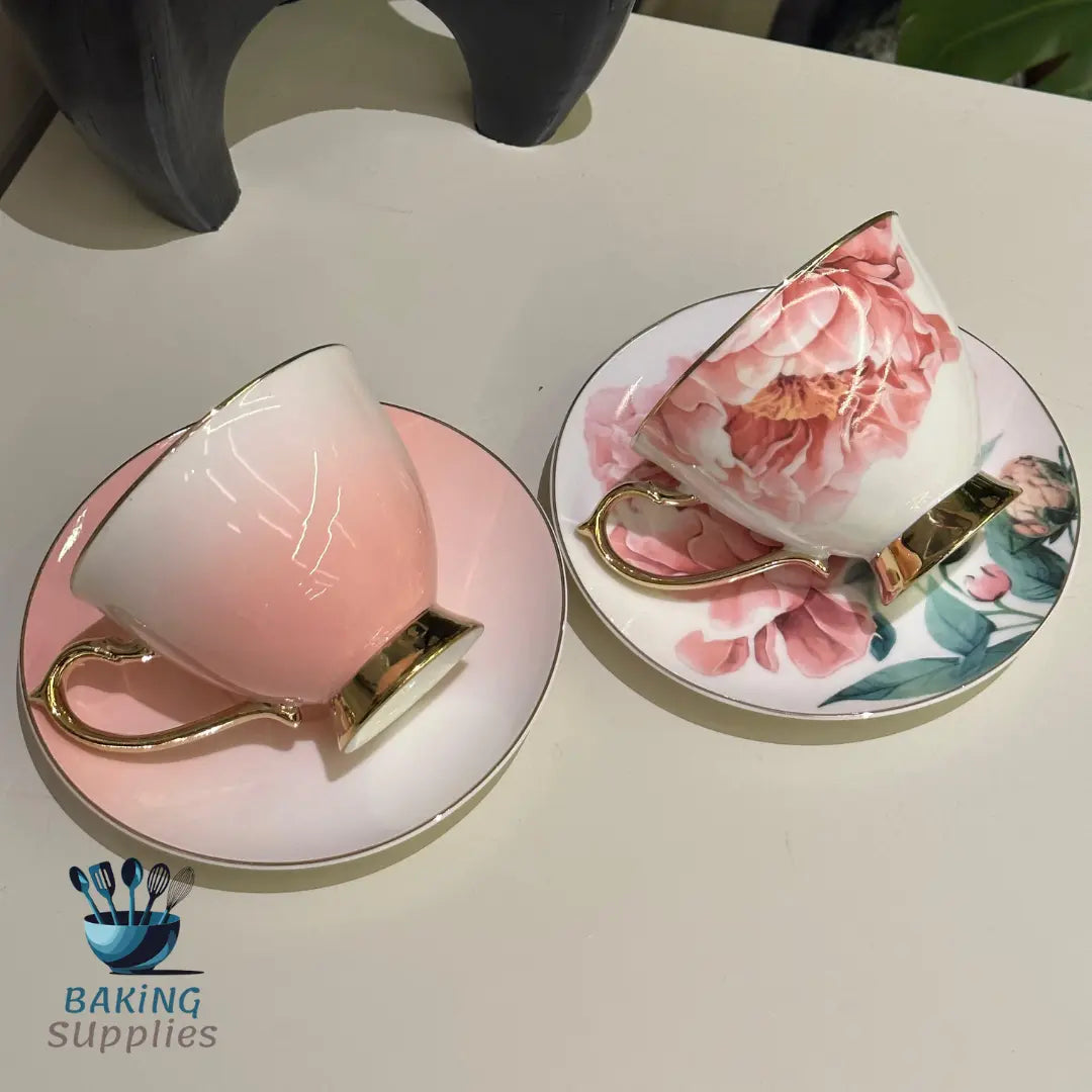 Pink Ombre Cup & Saucer Set – 6 Pieces, Gift-Boxed