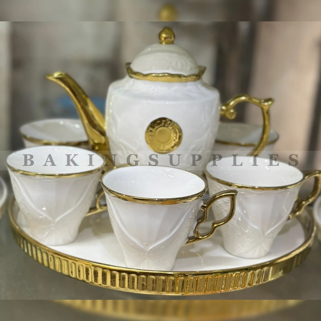 Regal Medallion Gold Ceramic Tea Set 8 Pieces