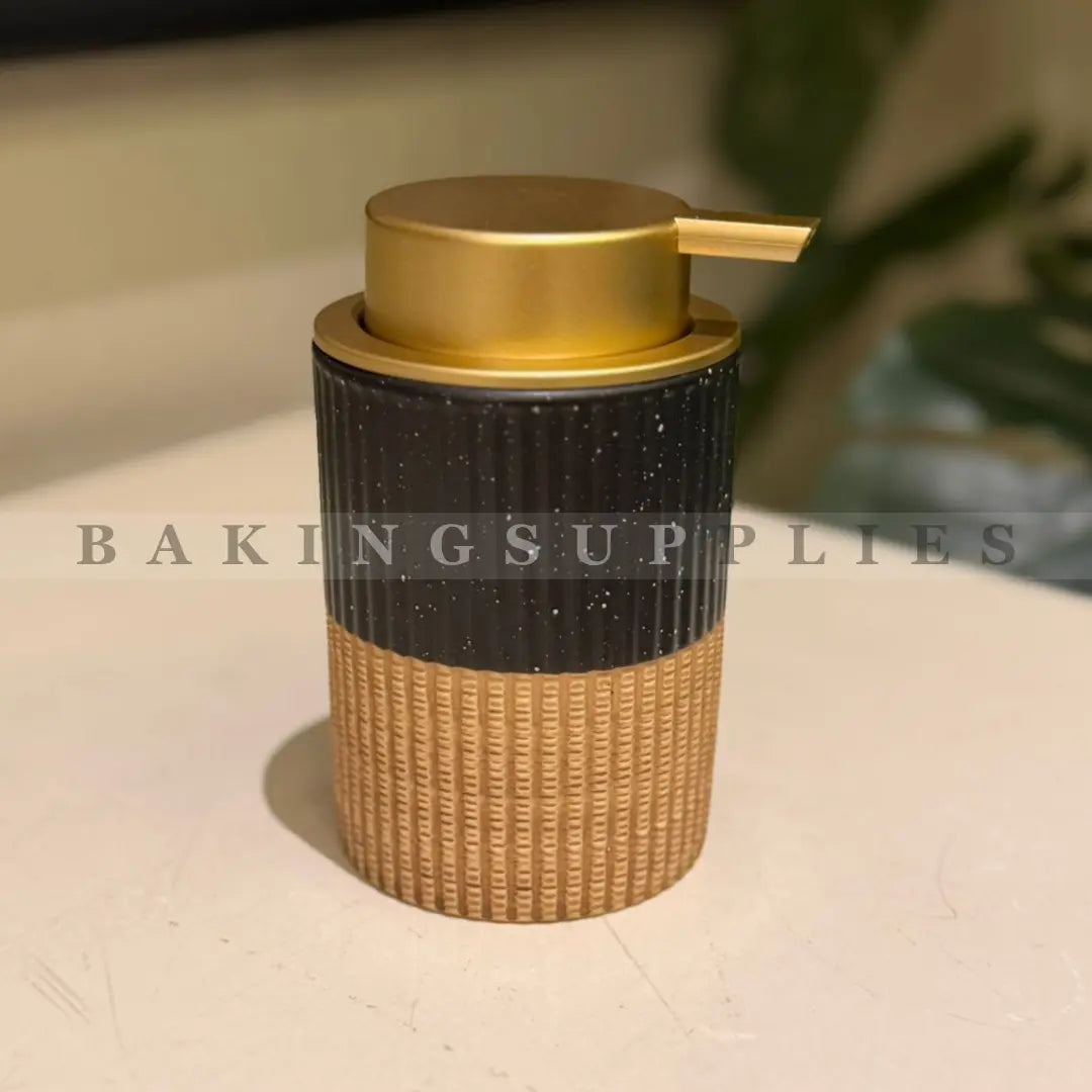 Ribbed Two-Tone Ceramic Soap Dispenser with Gold Pump
