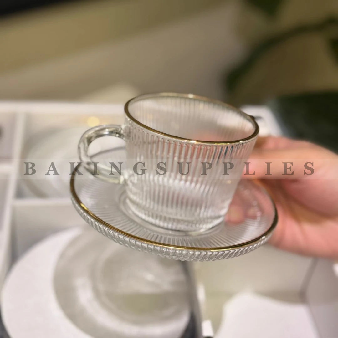 Ribbed Glass Kehwa Cup & Saucer Set of 6