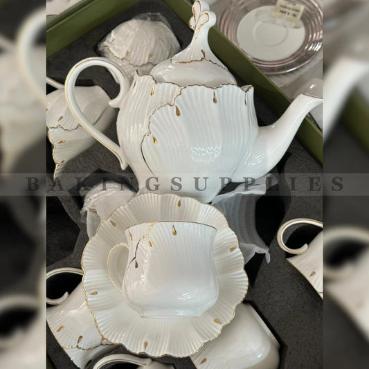 Royal Bloom White Porcelain 15-Piece Tea Set