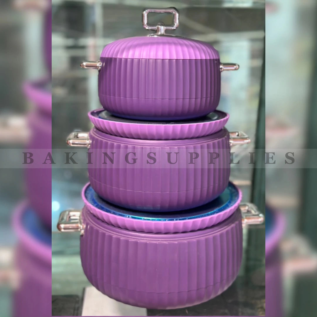 3-Piece Ribbed Insulated Hot Pot Set with Lids