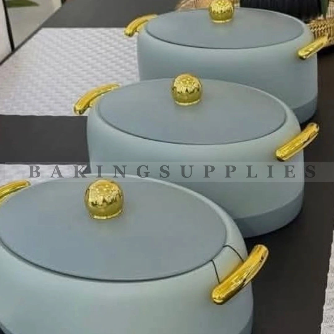 3 Pc Hot Pot Set with Gold Handles | Premium Insulated Casserole Set
