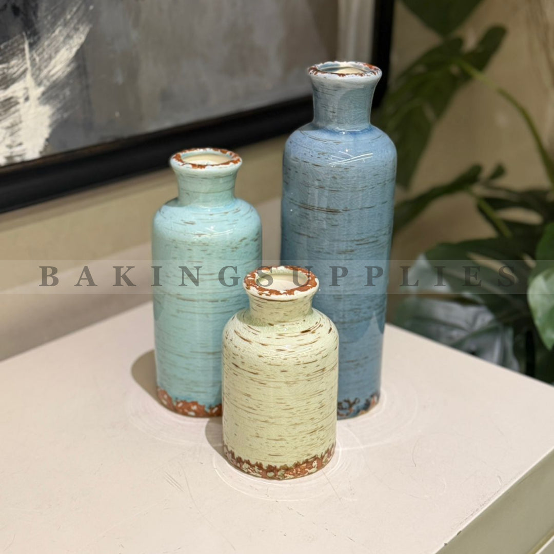 Rustic Pastel Bottle Vase Set of 3