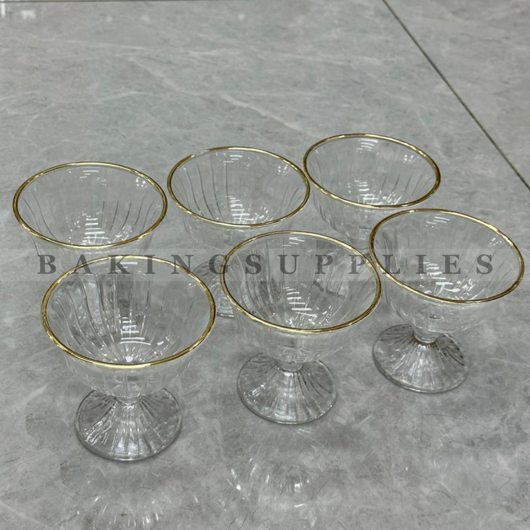 Set of 6 Dessert & Ice Cream Bowls with Gold Rim