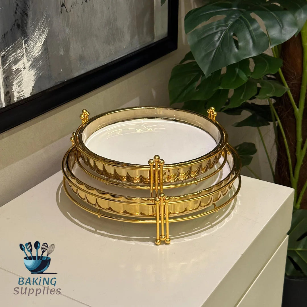 Set of 2 Round White & Gold Platters – Elegant Serving Duo