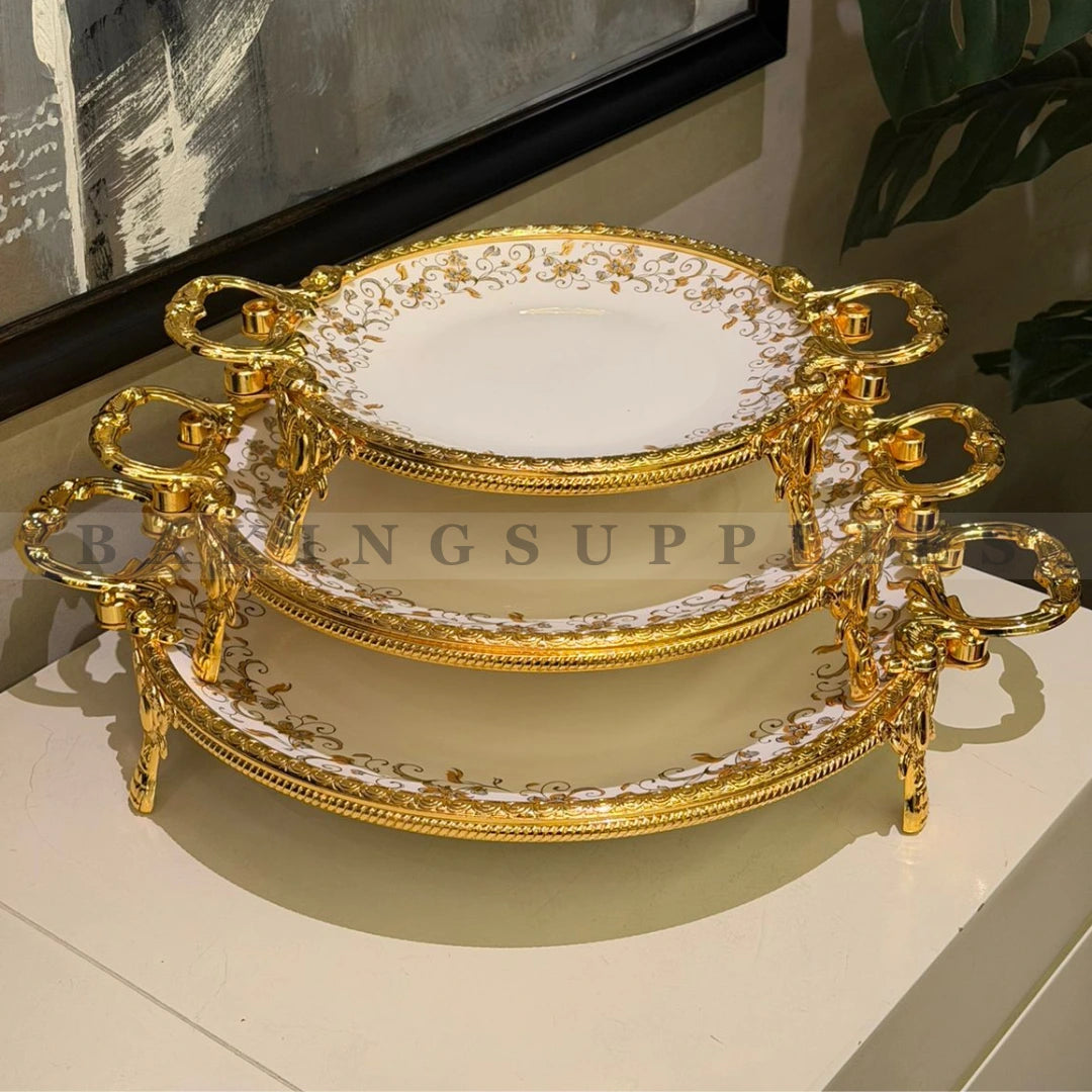 Set of 3 White Gold Platters