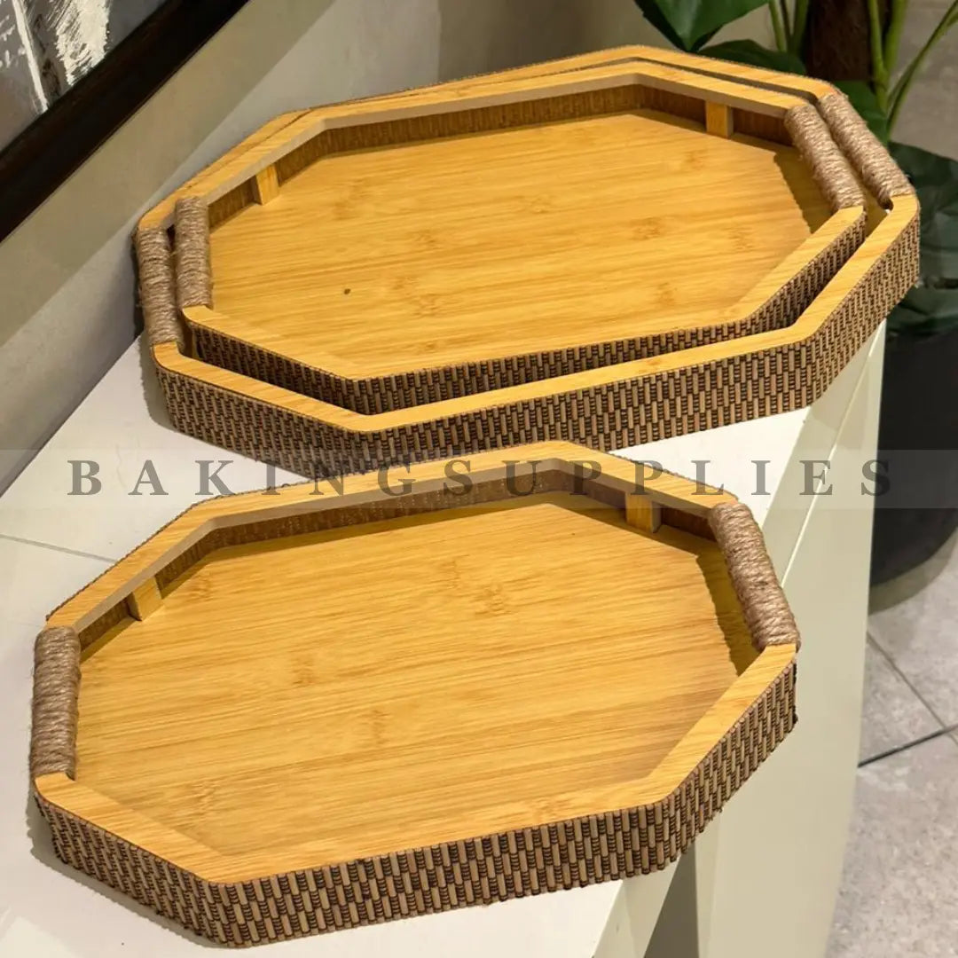Set of 3 Premium Bamboo Serving Trays