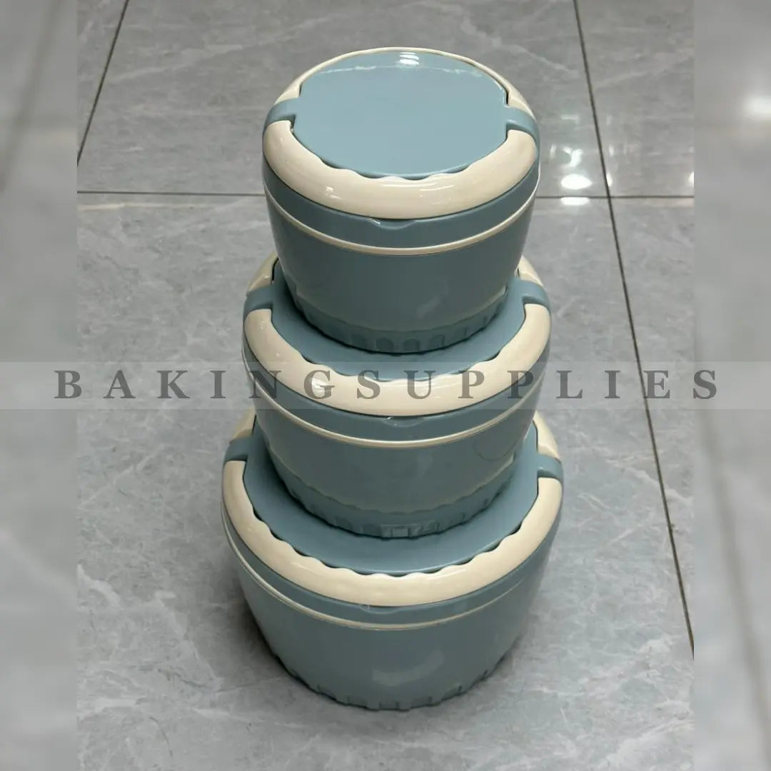 Set of 3 insulated hotpots in blue color for keeping food warm