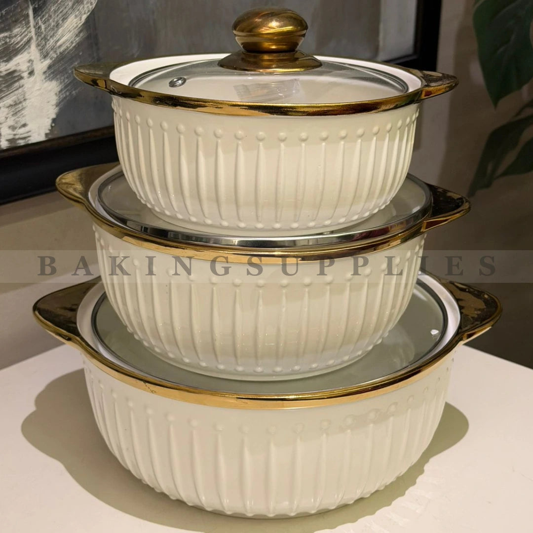 White & Gold Ceramic Serving Handi Set of 3