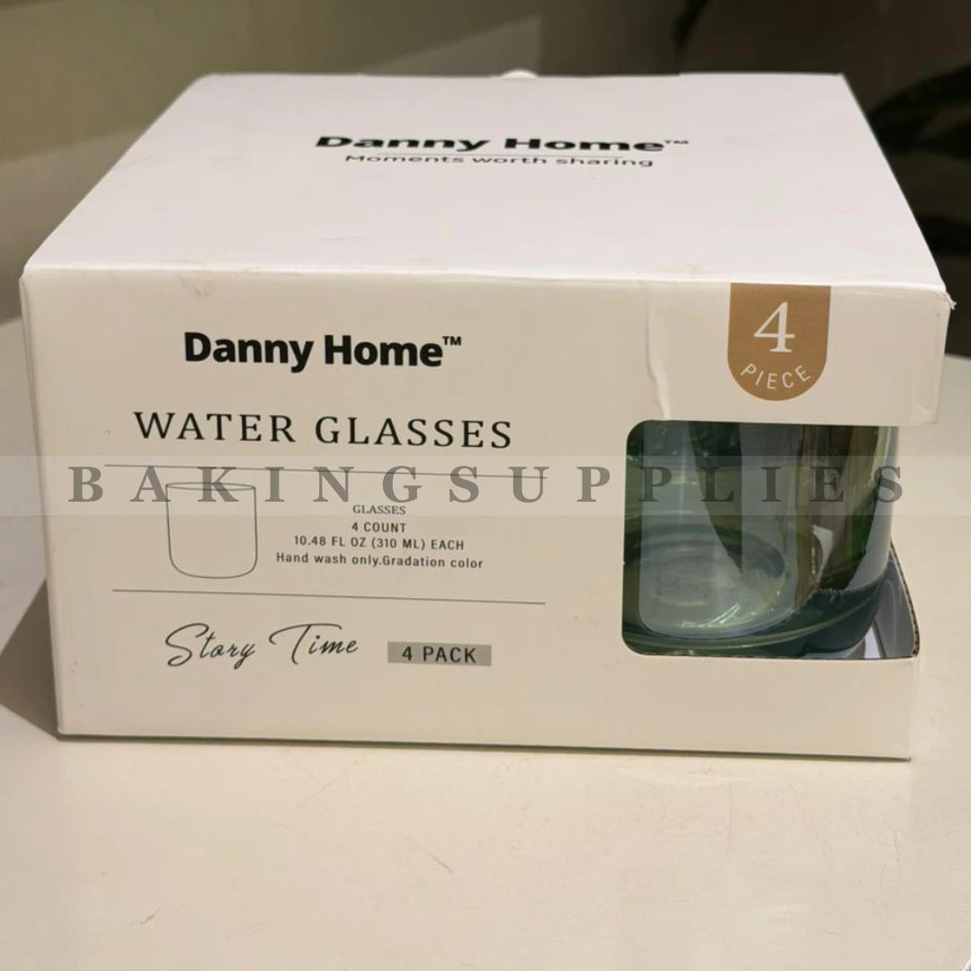 Set of 4 Danny Home Green Base Water Glasses