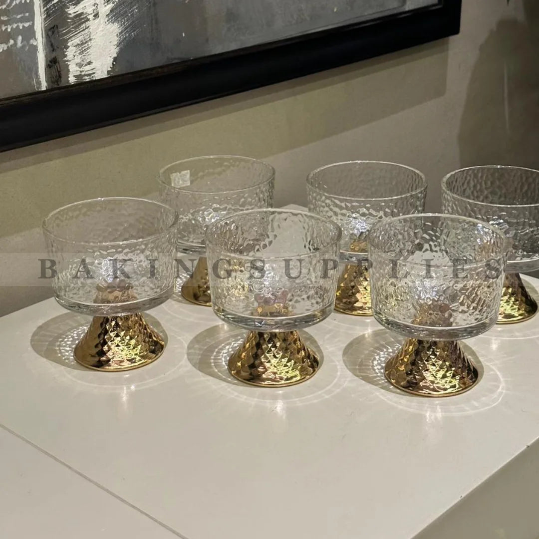 Set of 6 Dessert Bowls with Gold Stand – Elegant Serving Trio