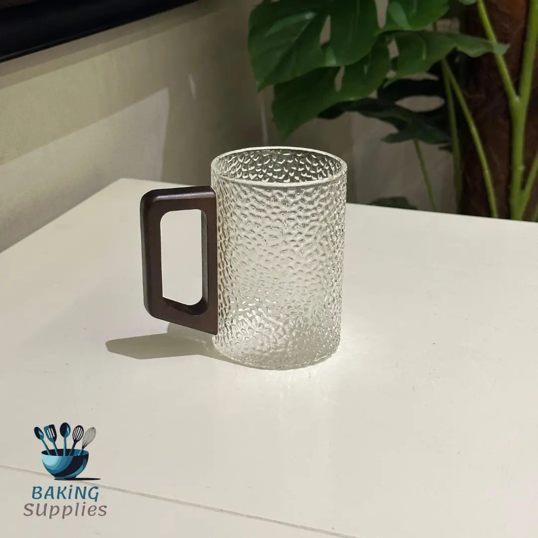Set of Glass Mugs with Wooden Handles - Heat Resistant 350ml
