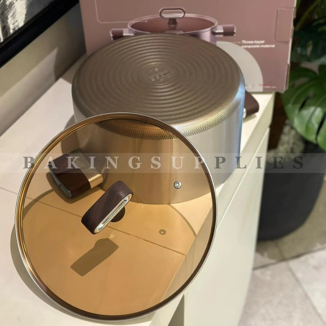 Titanium Coating Nonstick Casserole 26cm with Glass Lid – 18/10 Stainless Steel Cooking Pot