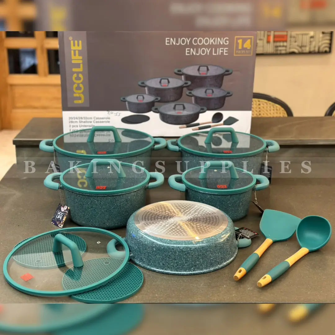 UCC Life 14 Piece Non-Stick Marble Coated Cookware Set