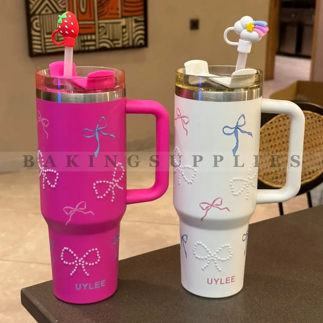 UYLEE Bow Design Tumblers with Straw and Handle