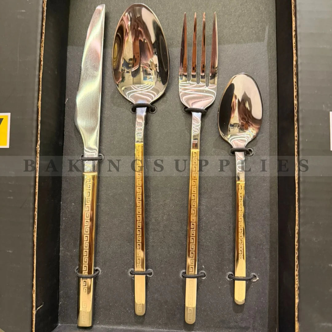 24-Piece Versace-Style Cutlery Set – Silver & Gold Finish