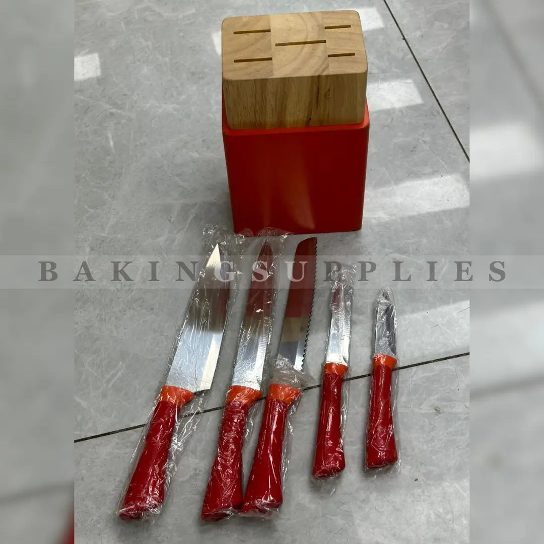 5 Piece Stainless Steel Kitchen Knife Set with Wooden Stand