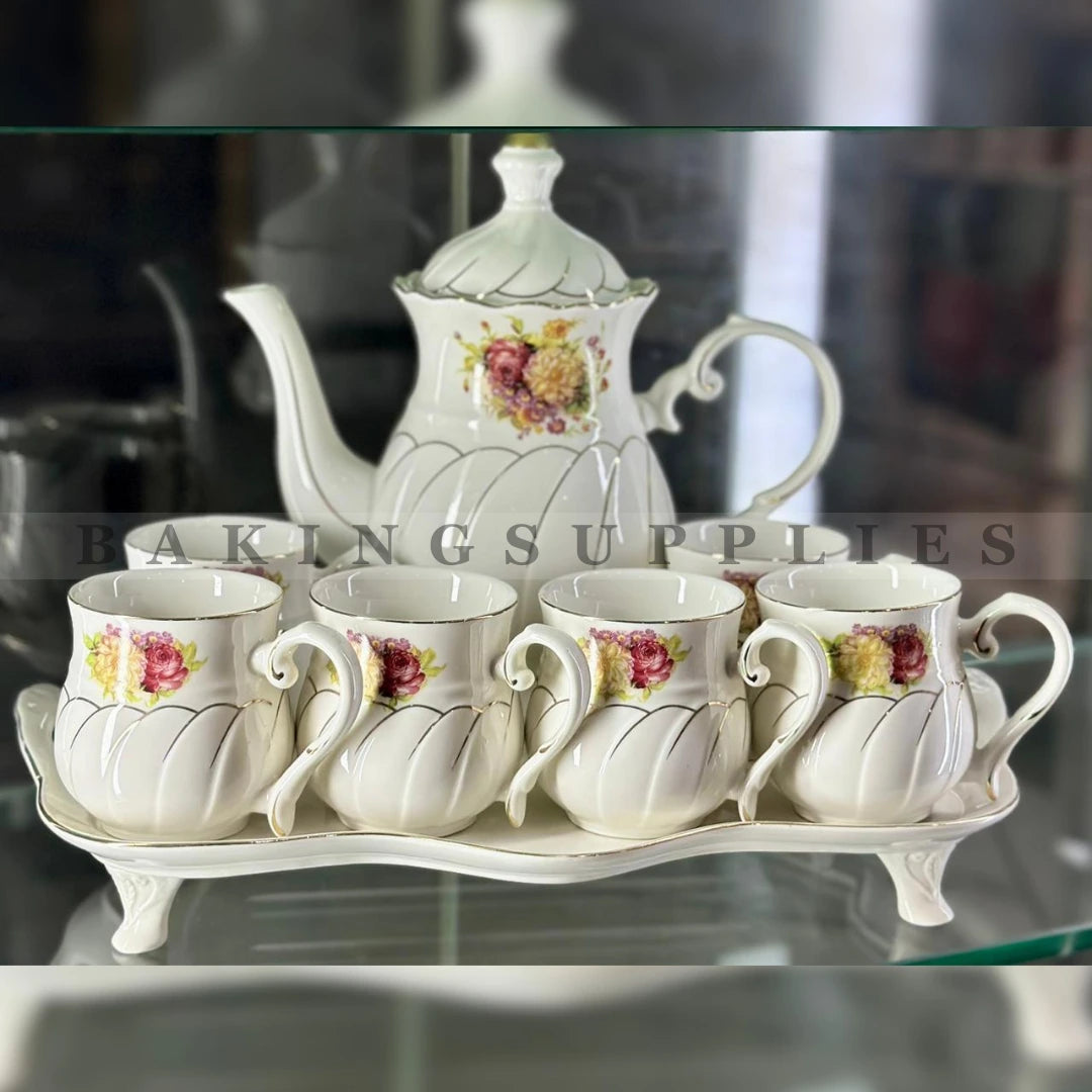 Vintage Rose Blossom 8-Piece Floral Porcelain Tea Set