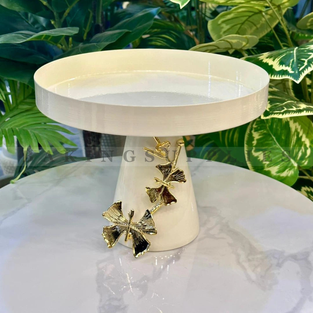 White Gold Decorative Platter – Large Straight Design with Curved Edges