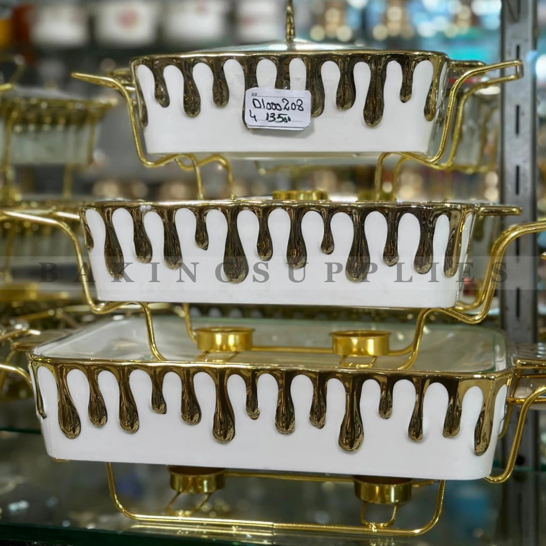 White & Gold Drip Chafing Dish Set of 3