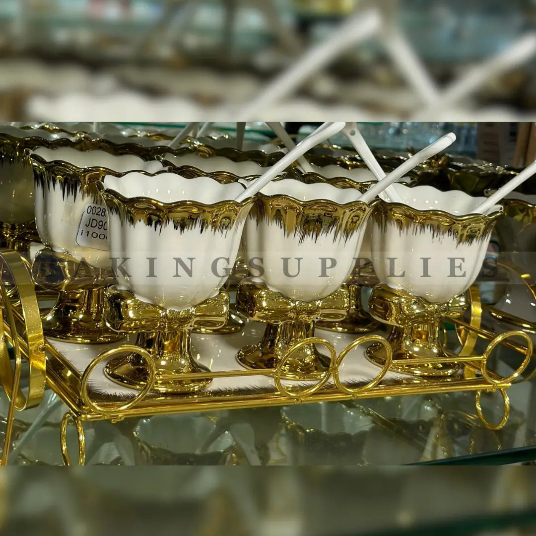 Luxury 13 pcs Floral Ice Cream Serving Set with Tray