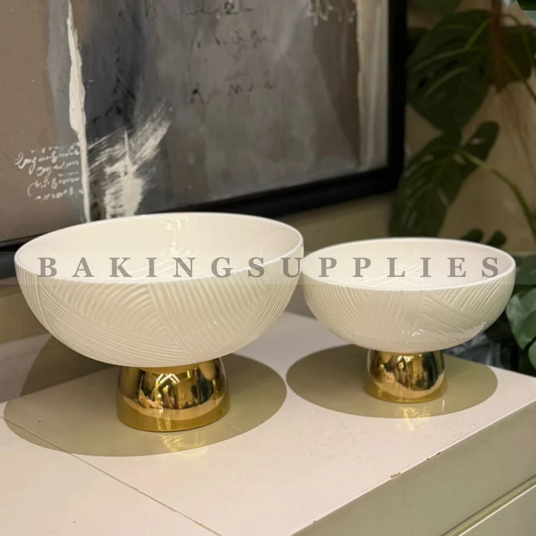White & Gold Ceramic Deep Bowl Set of 2