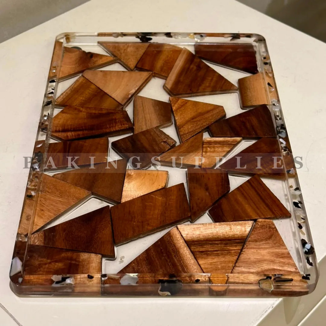 Wood Mosaic Decorative Serving Tray