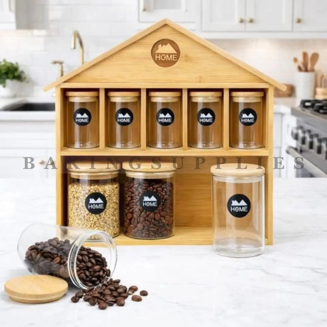 Wooden Spice Organizer with 9 Glass Jars