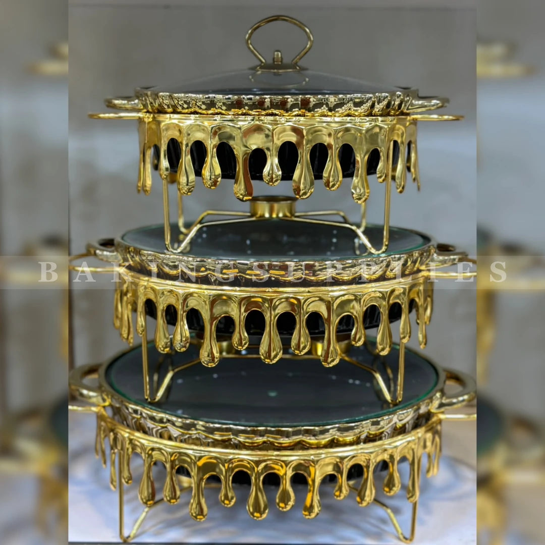 3-Piece Luxury Gold Drip Chafing Dish Set