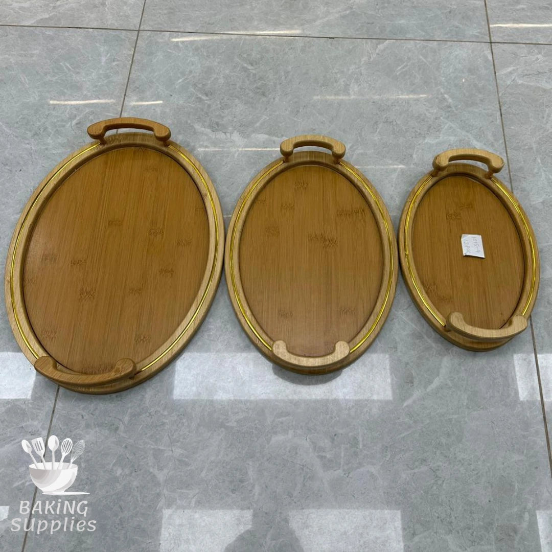 Oval Wooden Tray Set of 3 – Natural Wood Serveware Trio