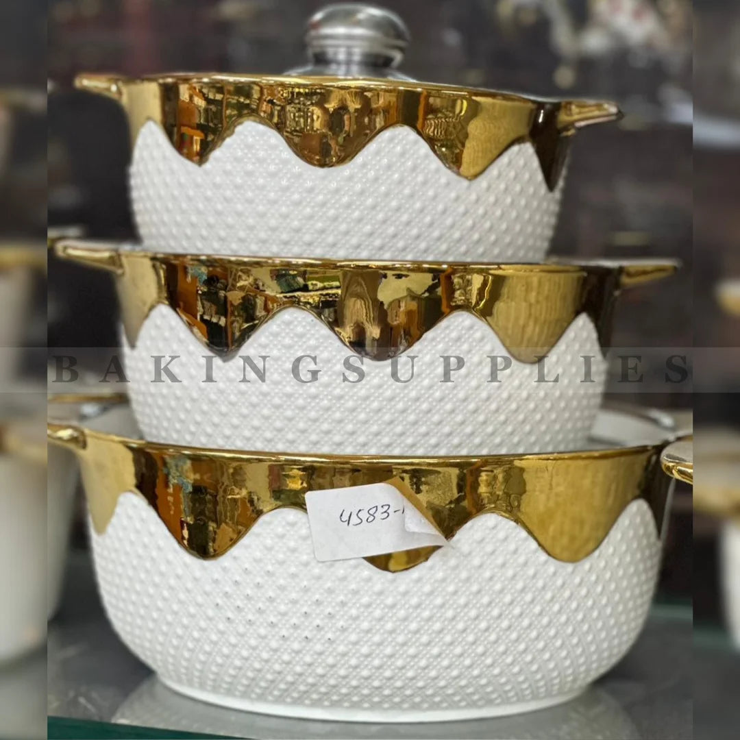 Danny Home Set of 3 Serving Handis – White & Gold Design